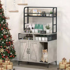 Grand meuble cache-litière avec étagère ouverte et compartiments, meuble cache-litière d'intérieur pour chat avec cadre en métal, pour la plupart des bacs à litière