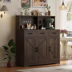 Farmhouse Sideboard Buffet Cabinet with Microwave Stand  Barn Doors, Drawers & Shelves