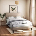 Karl Home Twin Size Bed Frame with Boucle Upholstered Headboard, Platform Bed Beige