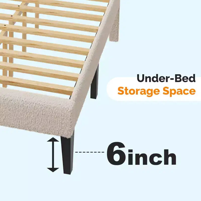 Cadre de lit double Karl Home avec tête de lit capitonnée en boucle, plateforme de lit beige