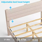 Cadre de lit double Karl Home avec tête de lit capitonnée en boucle, plateforme de lit beige