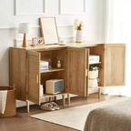 Meuble en rotin VEVOR, lot de 2, Armoire de rangement en rotin avec 4 portes magnétiques et étagères réglables, buffet pour couloir, naturel