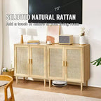Meuble en rotin VEVOR, lot de 2, Armoire de rangement en rotin avec 4 portes magnétiques et étagères réglables, buffet pour couloir, naturel