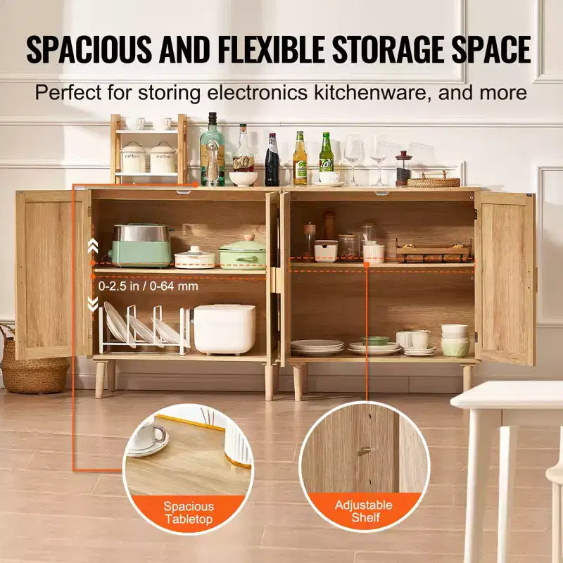Meuble en rotin VEVOR, lot de 2, Armoire de rangement en rotin avec 4 portes magnétiques et étagères réglables, buffet pour couloir, naturel