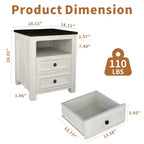 Table de chevet Dyonery avec station de charge, table de nuit rustique de 45 cm avec 2 tiroirs de rangement et étagère ouverte