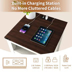 Table de chevet Dyonery avec station de charge, table de nuit rustique de 45 cm avec 2 tiroirs de rangement et étagère ouverte