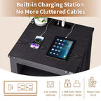 Table de chevet Dyonery avec station de charge, table de nuit rustique de 45 cm avec 2 tiroirs de rangement et étagère ouverte