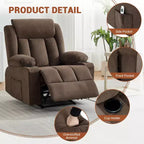 Fauteuil inclinable, Canapé inclinable manuel avec massage et chaleur, Fauteuil à bascule surrembourré avec poches latérales, poches avant et porte-gobelet pour salon