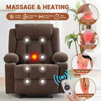Fauteuil inclinable, Canapé inclinable manuel avec massage et chaleur, Fauteuil à bascule surrembourré avec poches latérales, poches avant et porte-gobelet pour salon