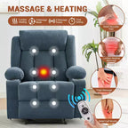 Fauteuil inclinable, Canapé inclinable manuel avec massage et chaleur, Fauteuil à bascule surrembourré avec poches latérales, poches avant et porte-gobelet pour salon