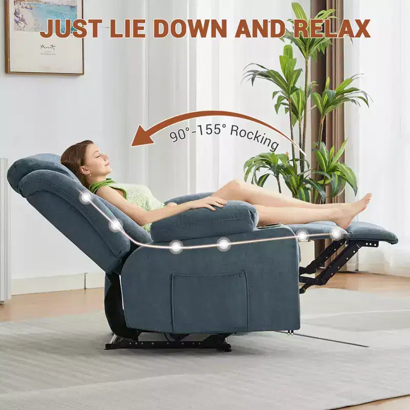 Fauteuil inclinable, Canapé inclinable manuel avec massage et chaleur, Fauteuil à bascule surrembourré avec poches latérales, poches avant et porte-gobelet pour salon