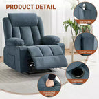 Fauteuil inclinable, Canapé inclinable manuel avec massage et chaleur, Fauteuil à bascule surrembourré avec poches latérales, poches avant et porte-gobelet pour salon