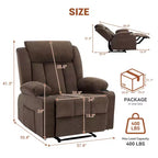 Fauteuil inclinable, Canapé inclinable manuel avec massage et chaleur, Fauteuil à bascule surrembourré avec poches latérales, poches avant et porte-gobelet pour salon