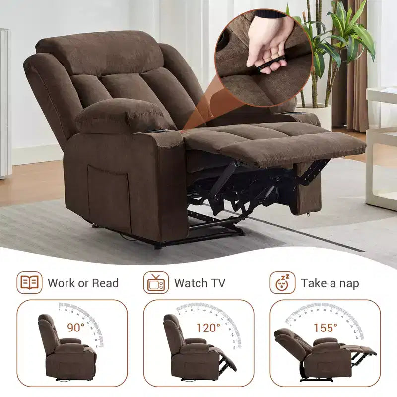 Fauteuil inclinable, Canapé inclinable manuel avec massage et chaleur, Fauteuil à bascule surrembourré avec poches latérales, poches avant et porte-gobelet pour salon