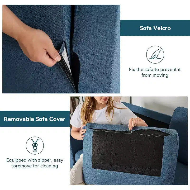 Canapé Dyonery 65,4, canapé confortable en lin, petit canapé moderne médiéval, avec coussins à ressorts, cadre en bois massif, assemblage sans outils