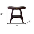 Banc de douche d'extérieur HomeRoots compact curviligne en teck avec étagère, finition marron