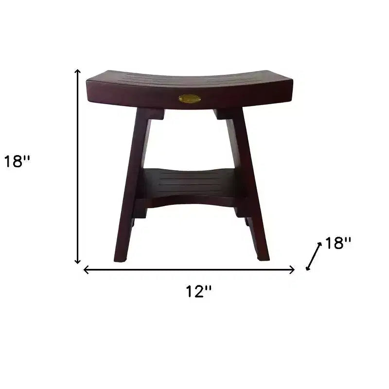 Banc de douche d'extérieur HomeRoots compact curviligne en teck avec étagère, finition marron
