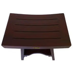 Banc de douche d'extérieur HomeRoots compact curviligne en teck avec étagère, finition marron