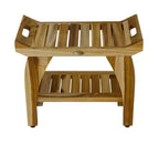 HomeRoots Compact Rectangular Teak Shower Bench With Handles In Natural Finish