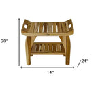 Banc de douche compact rectangulaire en teck HomeRoots avec poignées et finition naturelle