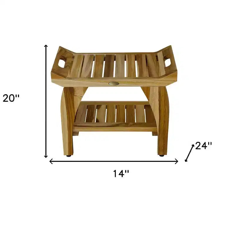 Banc de douche compact rectangulaire en teck HomeRoots avec poignées et finition naturelle