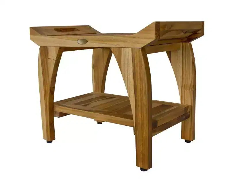 Banc de douche compact rectangulaire en teck HomeRoots avec poignées et finition naturelle
