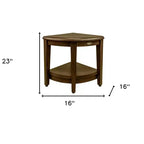Banc de douche d'angle HomeRoots Curvilinear en teck marron foncé de 18 po avec étagère