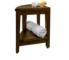 Banc de douche d'angle HomeRoots Curvilinear en teck marron foncé de 18 po avec étagère