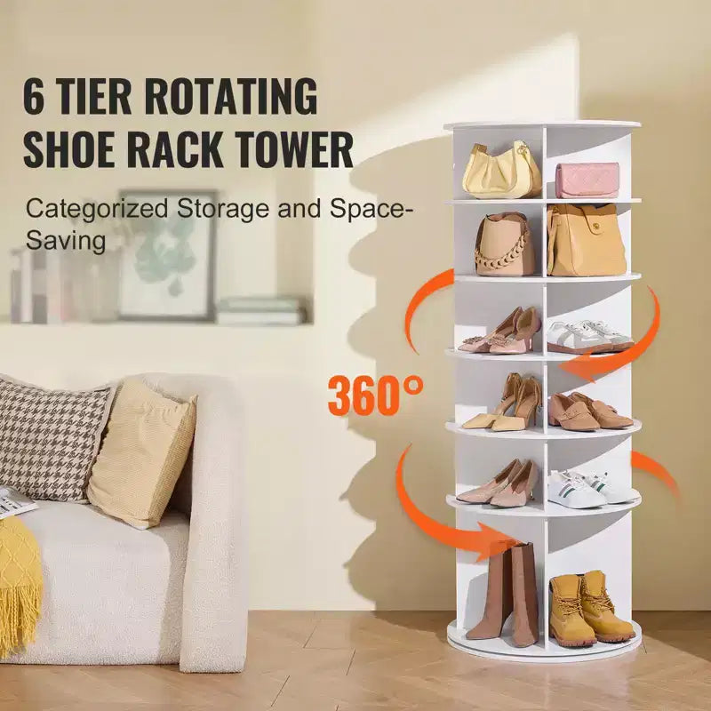 VEVOR Tour de rangement à chaussures rotative à 6 niveaux, présentoir à chaussures rotatif à 360°, carrousel rond de rangement à chaussures, organisateur de chaussures Lazy Susan, blanc