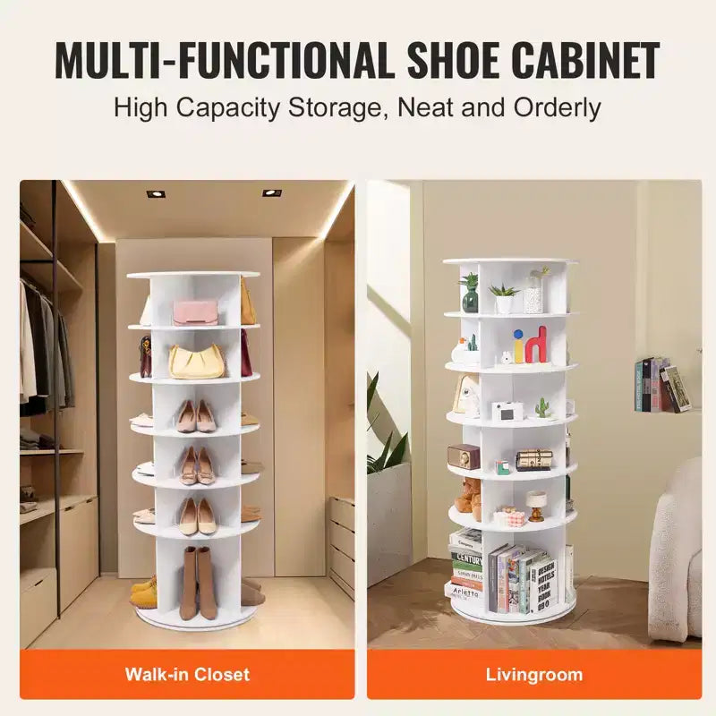 VEVOR Tour de rangement à chaussures rotative à 6 niveaux, présentoir à chaussures rotatif à 360°, carrousel rond de rangement à chaussures, organisateur de chaussures Lazy Susan, blanc