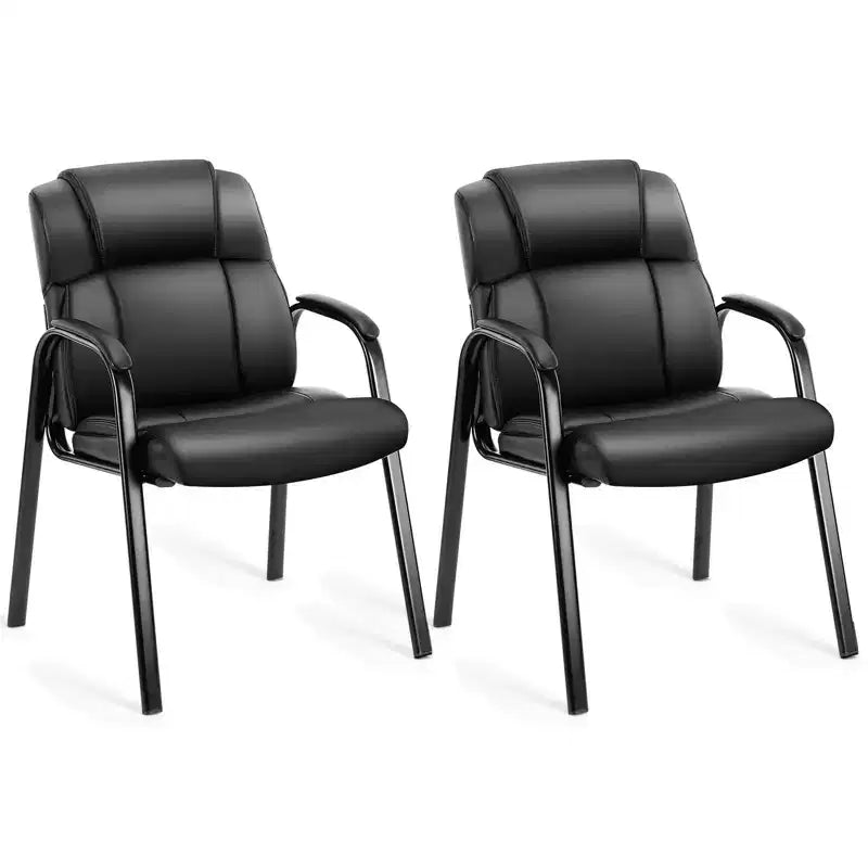 MAYEERTY Chairs 2 Pack Conference Room Reception with Padded Arms PU Leather Office Chair Black