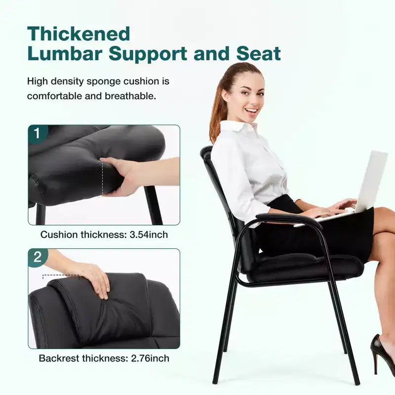 MAYEERTY Chaises Lot de 2 Fauteuils de Conférence et Réception avec Accoudoirs Rembourrés en Cuir PU Noir