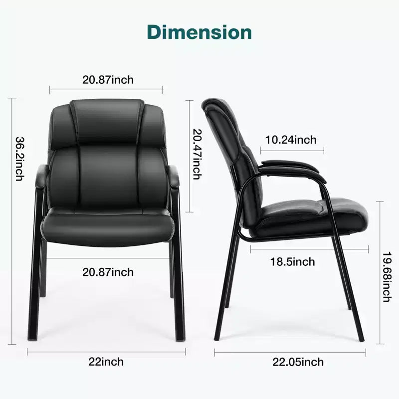 MAYEERTY Chaises Lot de 2 Fauteuils de Conférence et Réception avec Accoudoirs Rembourrés en Cuir PU Noir
