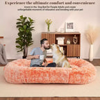 Lit Géant pour Humain, 180 cm, en Fausse Fourrure, Couchage Doux et Lavable avec Poignée et Housse Amovible, Lit Orthopédique pour Chien Humain