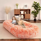 Lit Géant pour Humain, 180 cm, en Fausse Fourrure, Couchage Doux et Lavable avec Poignée et Housse Amovible, Lit Orthopédique pour Chien Humain