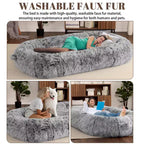 Lit Géant pour Humain, 180 cm, en Fausse Fourrure, Couchage Doux et Lavable avec Poignée et Housse Amovible, Lit Orthopédique pour Chien Humain