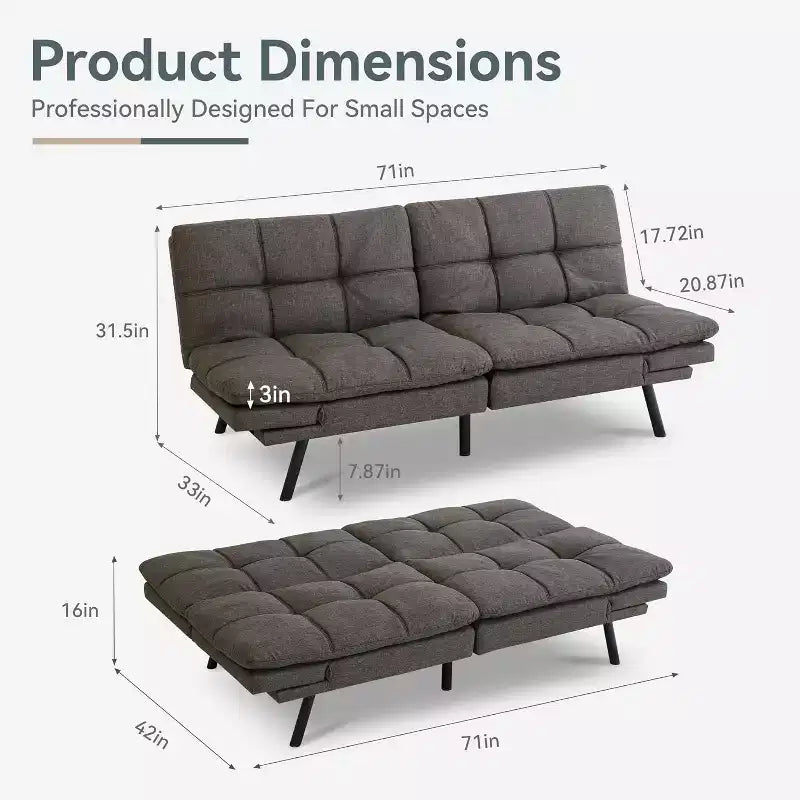 Dyonery 68 Futon Canapé-lit Convertible avec Mousse à Mémoire de Forme, Canapé Pliant, Lit de Repos