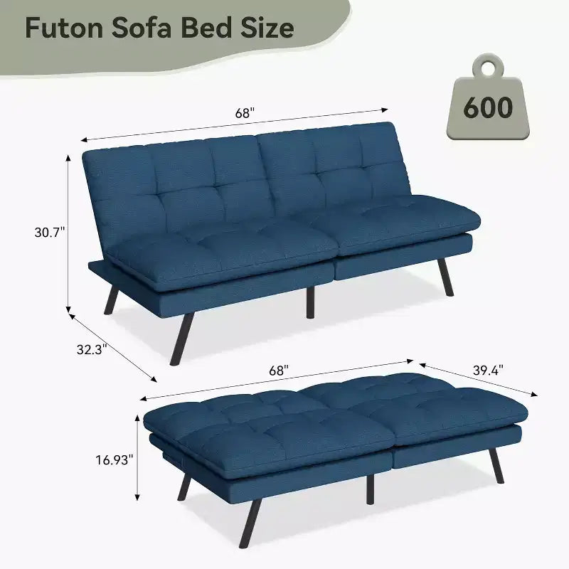 Dyonery 68 Futon Canapé-lit Convertible avec Mousse à Mémoire de Forme, Canapé Pliant, Lit de Repos