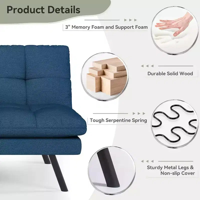 Dyonery 68 Futon Canapé-lit Convertible avec Mousse à Mémoire de Forme, Canapé Pliant, Lit de Repos