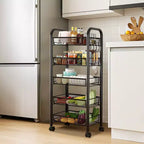 GustoWave 5-Tier Storage Rack with Rotating Wheels for Kitchen