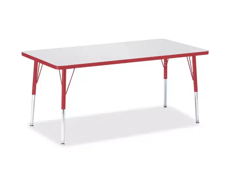 Table rectangulaire Jonti-Craft Berries avec bordure colorée, hauteur adulte, 76 x 152 cm, rouge