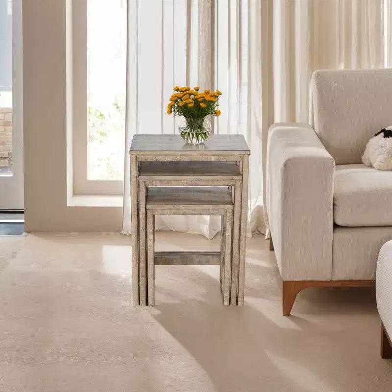 Royal Hampton 3 Piece Nesting Accent Table Set | Geometric Frame | Solid Mahogany Wood