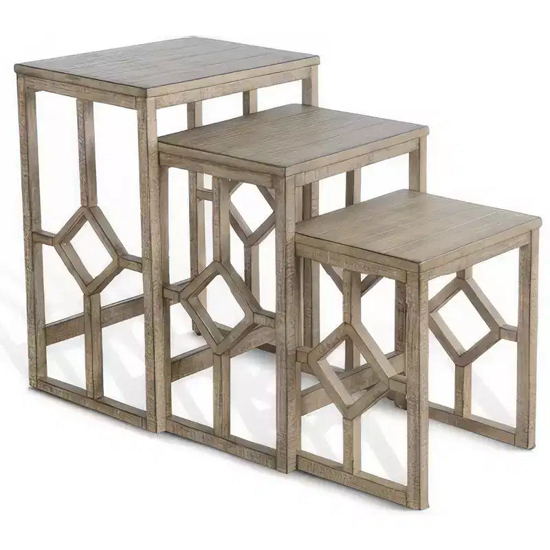 Royal Hampton Ensemble de 3 tables gigognes d'appoint | Structure géométrique | Bois d'acajou massif