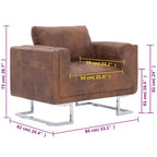 vidaXL Fauteuil cube – Revêtement en similicuir marron façon daim, conception ergonomique, cadre en bois robuste, pieds chromés élégants, assise confortable