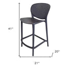 HomeRoots, lot de quatre chaises de bar de 76 cm de haut à dossier bas en plastique gris foncé très résistant