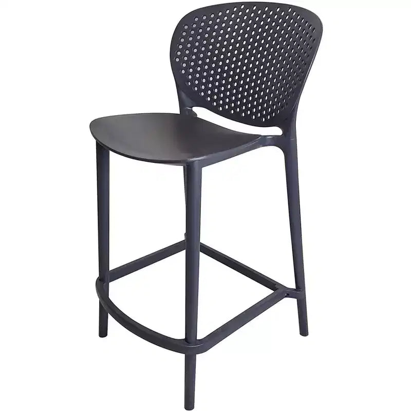 HomeRoots, lot de quatre chaises de bar de 76 cm de haut à dossier bas en plastique gris foncé très résistant