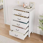 Commode Acekool Farmhouse à 5 tiroirs, commode de rangement verticale haute de 114 cm avec façades de tiroirs géométriques pour chambre, placard, entrée