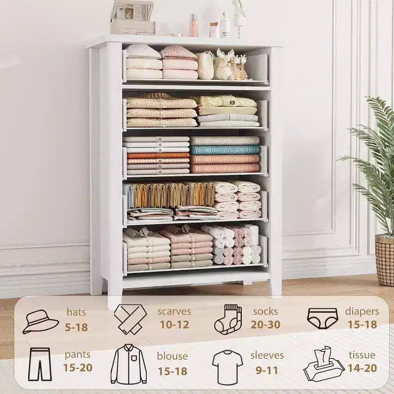 Commode Acekool Farmhouse à 5 tiroirs, commode de rangement verticale haute de 114 cm avec façades de tiroirs géométriques pour chambre, placard, entrée
