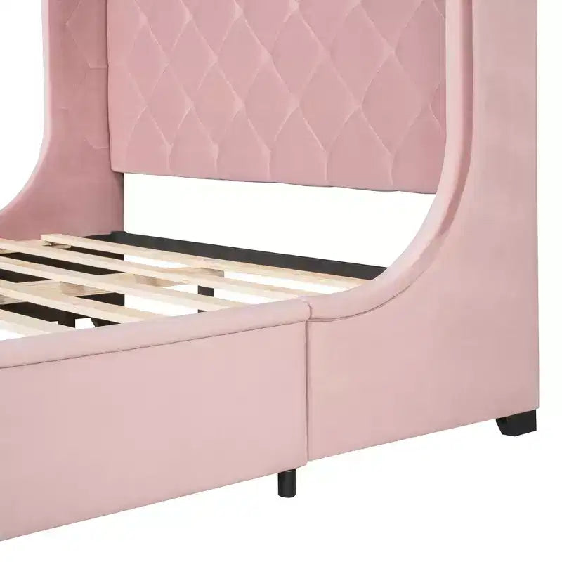 Cadre de lit en velours de taille Queen Okak avec grand tiroir de rangement Lit moderne rembourré avec tête de lit à oreilles Facile à assembler