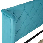 Cadre de lit en velours de taille Queen Okak avec grand tiroir de rangement Lit moderne rembourré avec tête de lit à oreilles Facile à assembler